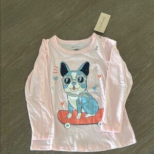 First Impressions Pink and Blue Long Sleeve Tee with Playful Dog Design
